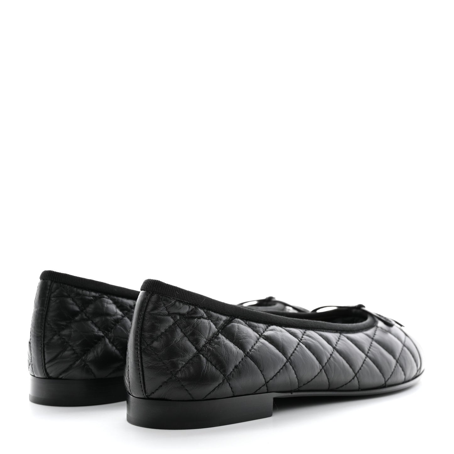 Aged Calfskin Quilted Cap Toe Ballerina Flats 38.5 Black