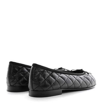 Chanel Aged Calfskin Quilted Cap Toe Ballerina Flats 38.5 Black 4 of 10