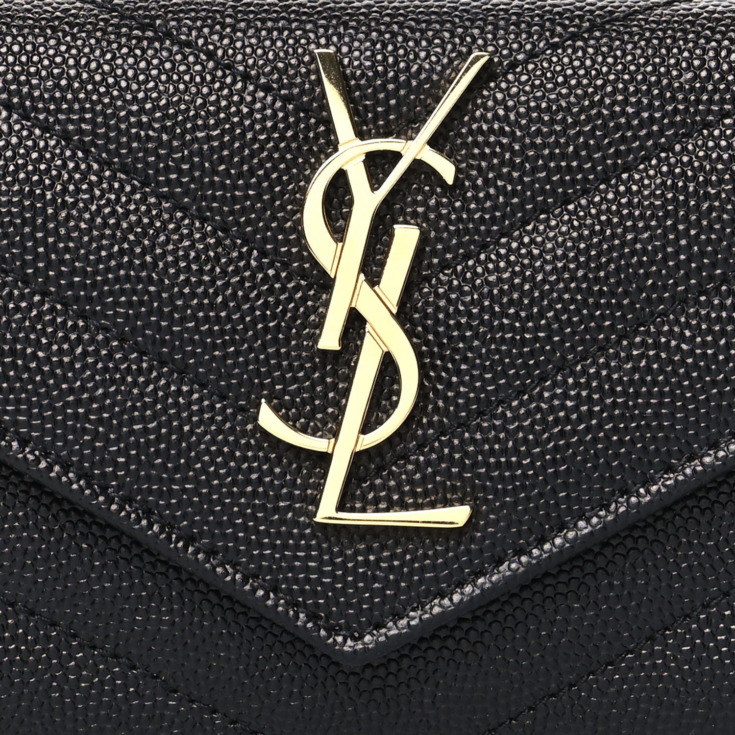 Saint Laurent Grain De Poudre Matelasse Chevron Small Monogram Envelope Wallet Black 8 of 11