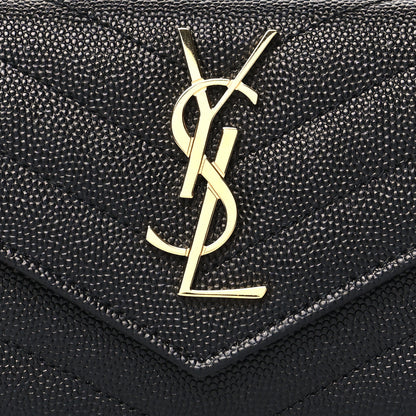 Saint Laurent Grain De Poudre Matelasse Chevron Small Monogram Envelope Wallet Black 8 of 11