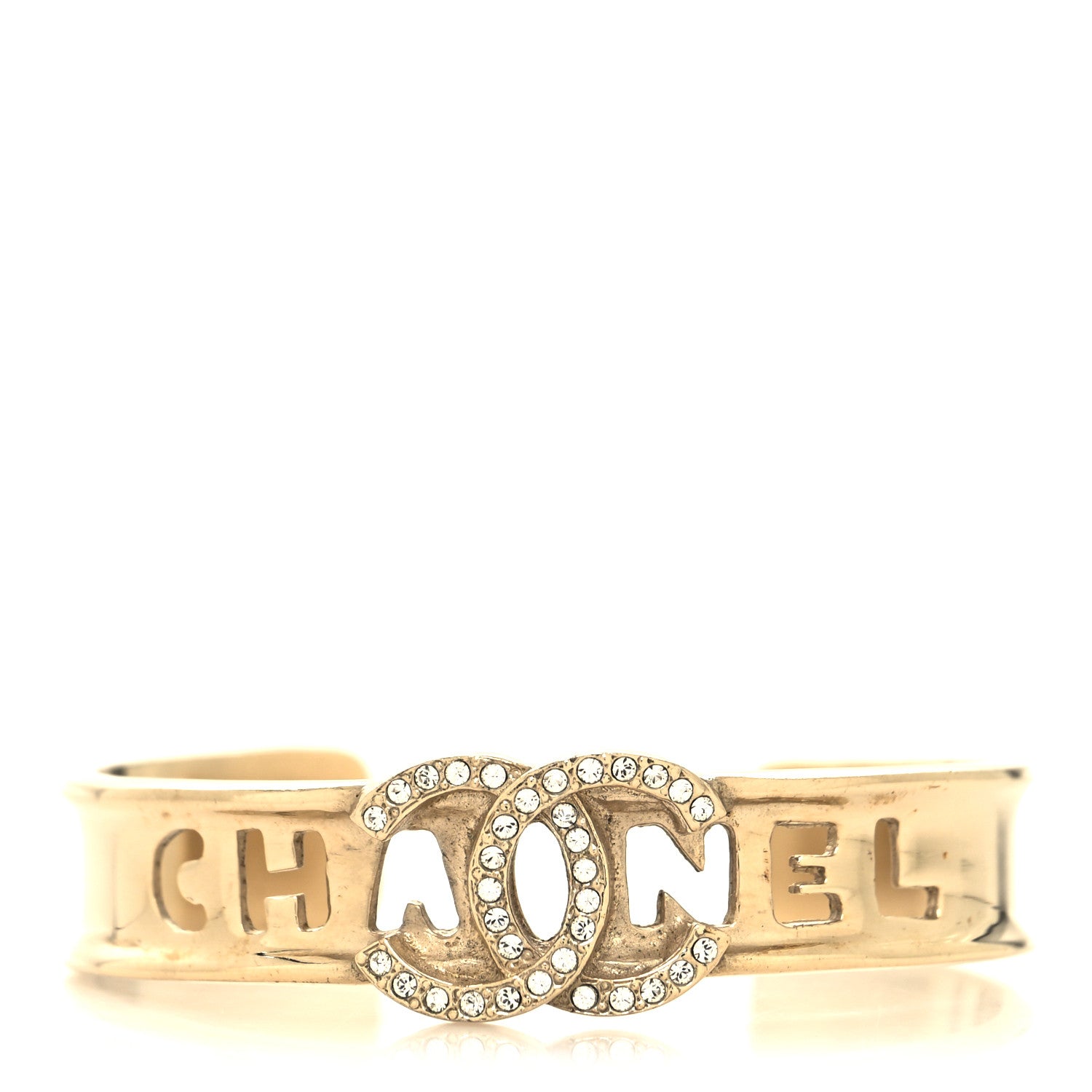 Chanel Crystal CC Cuff Bracelet S Gold 1 of 5