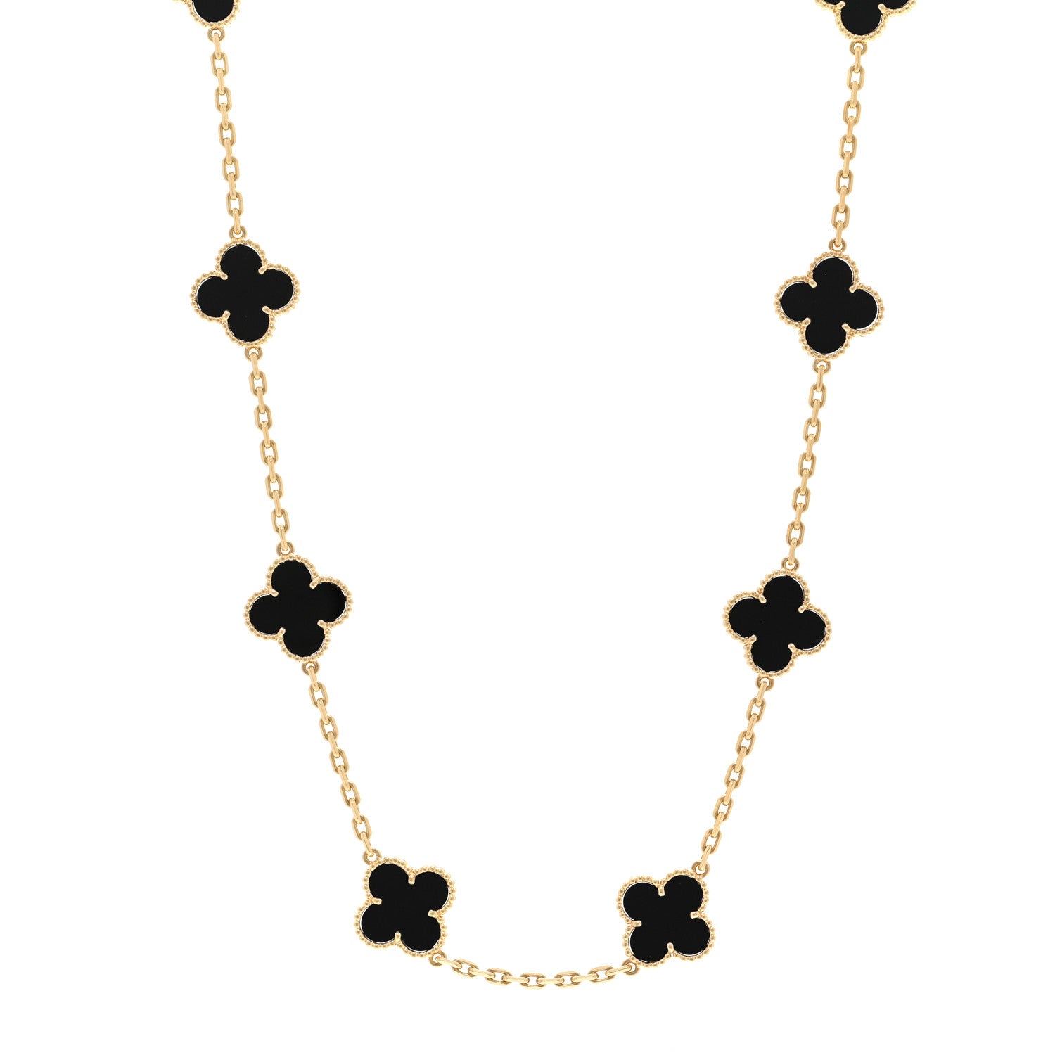 Van Cleef & Arpels 18K Yellow Gold Black Onyx 10 Motifs Vintage Alhambra Necklace 1 of 5