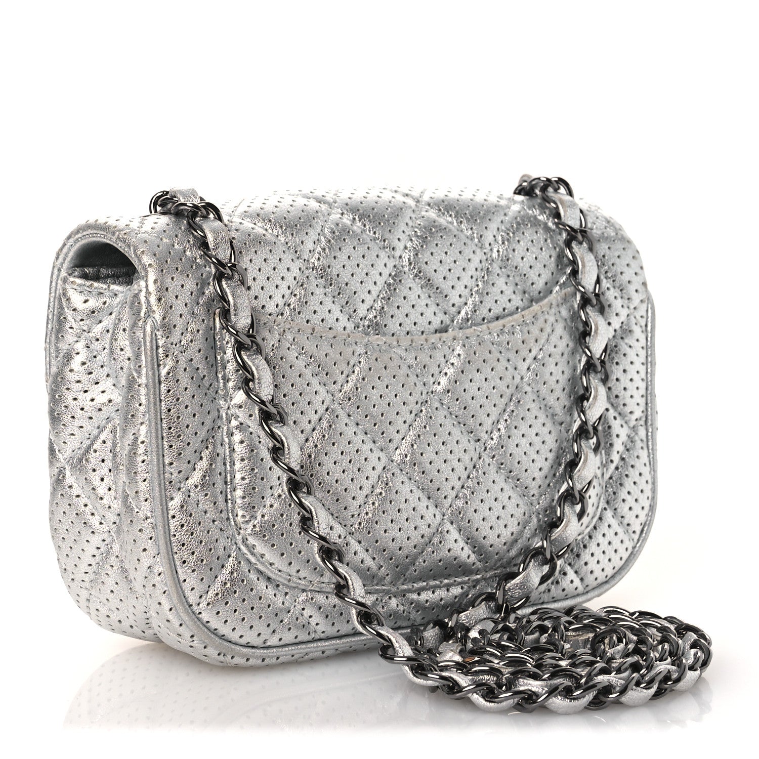 Chanel Metallic Lambskin Perforated Mini Rectangular Flap Silver 3 of 12
