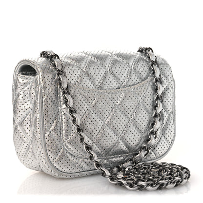 Chanel Metallic Lambskin Perforated Mini Rectangular Flap Silver 3 of 12