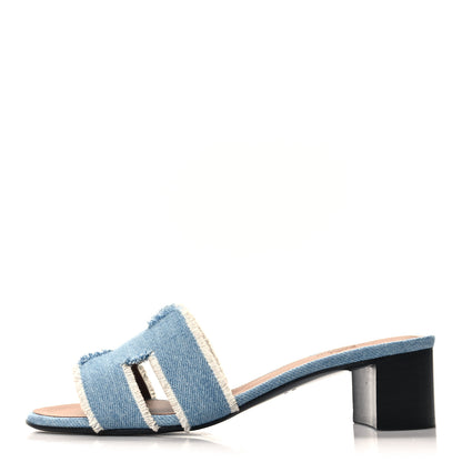 Hermes Denim Fringe Oasis Sandals 37 Bleu Clair 1 of 8