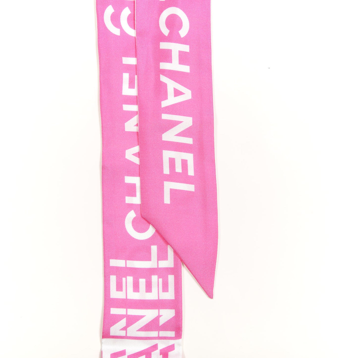 Silk Logo Slim Bandeau Scarf Fuchsia White