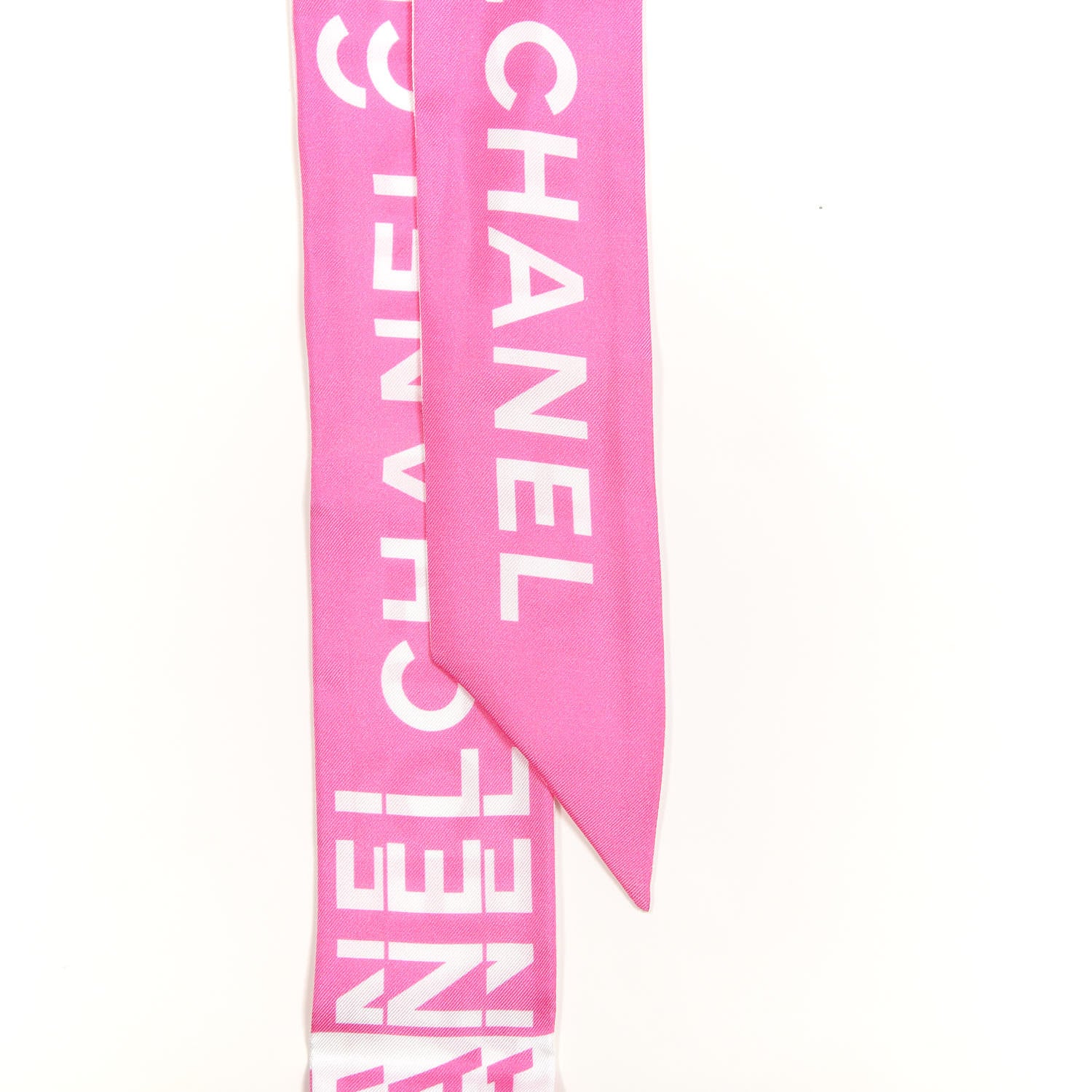 Chanel Silk Logo Slim Bandeau Scarf Fuchsia White 2 of 4