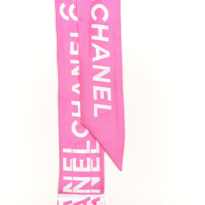 Chanel Silk Logo Slim Bandeau Scarf Fuchsia White 2 of 4