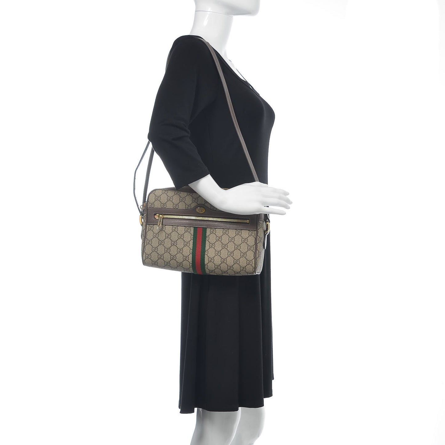 GG Supreme Monogram Web Small Ophidia Shoulder Bag Brown