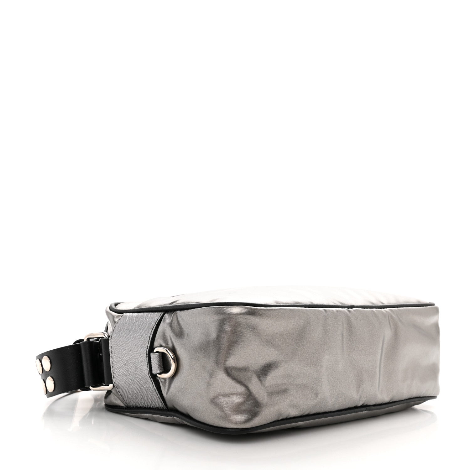 Prada Metallic Tessuto Nylon Metal Studded Shoulder Bag Ferro Black 4 of 10