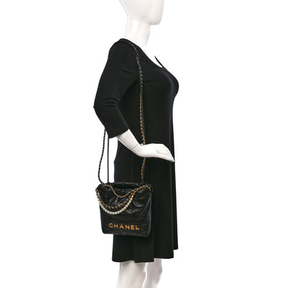 Chanel Shiny Crumpled Calfskin Quilted Pearl Mini Chanel 22 Black 2 of 10