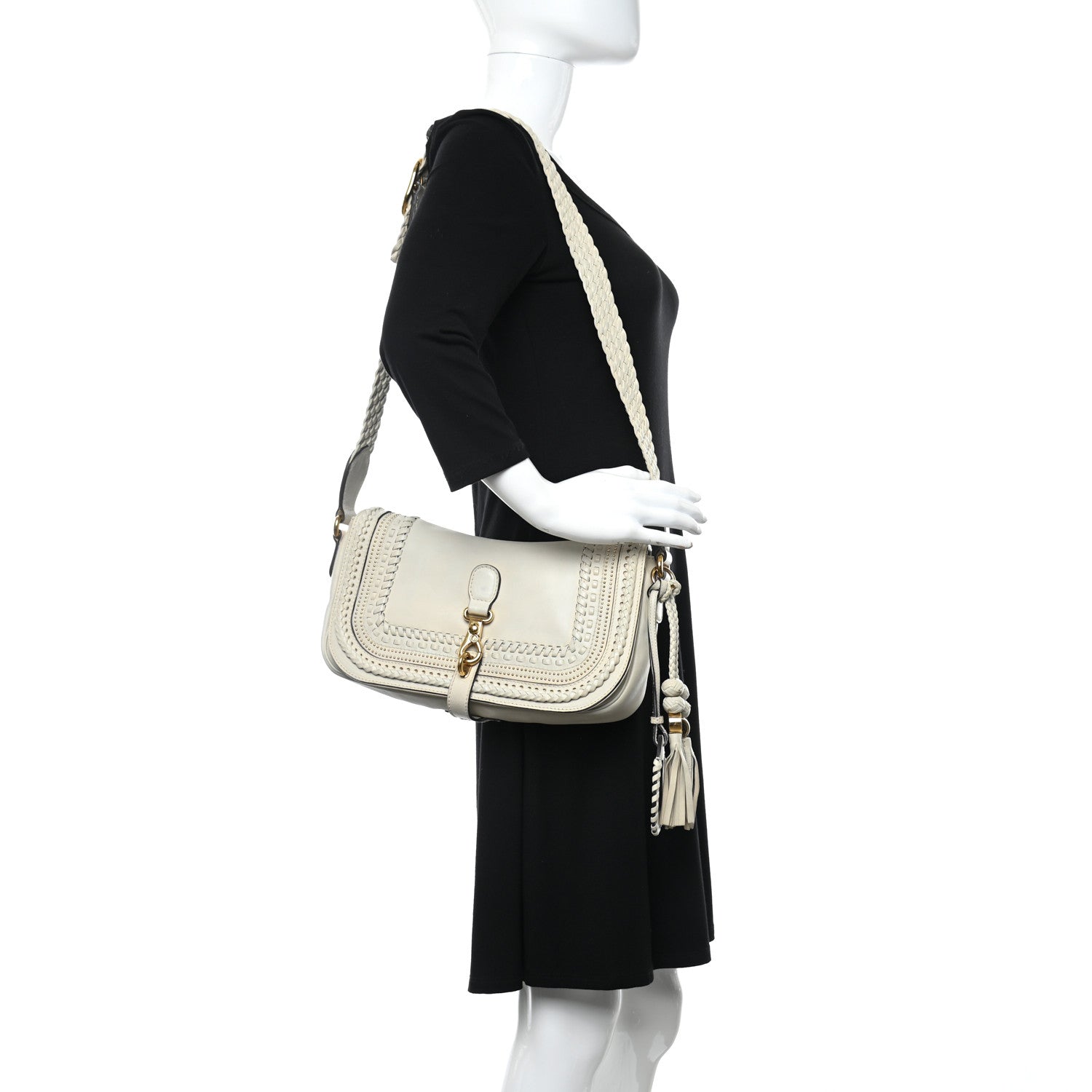 Gucci Calfskin Handmade Medium Flap Shoulder Bag Off White 2 of 5
