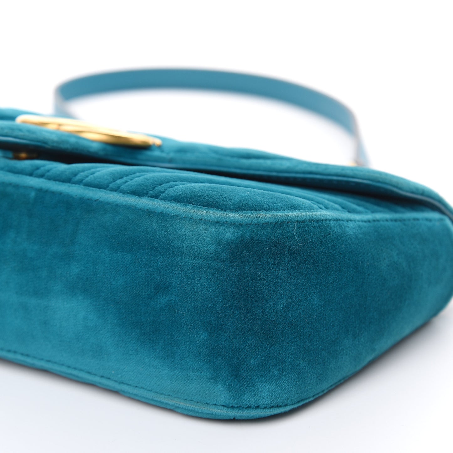 Velvet Matelasse Small GG Marmont Shoulder Bag Pavone Cyan