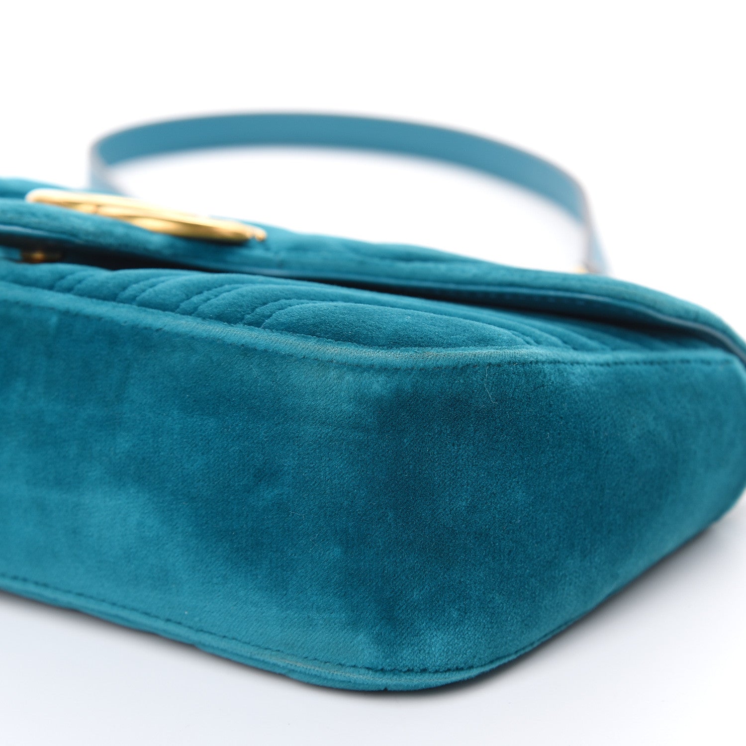 Gucci Velvet Matelasse Small GG Marmont Shoulder Bag Pavone Cyan 9 of 16