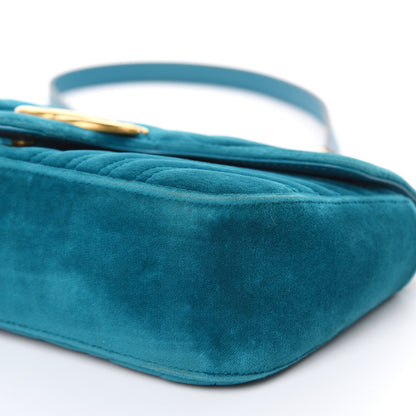 Gucci Velvet Matelasse Small GG Marmont Shoulder Bag Pavone Cyan 9 of 16