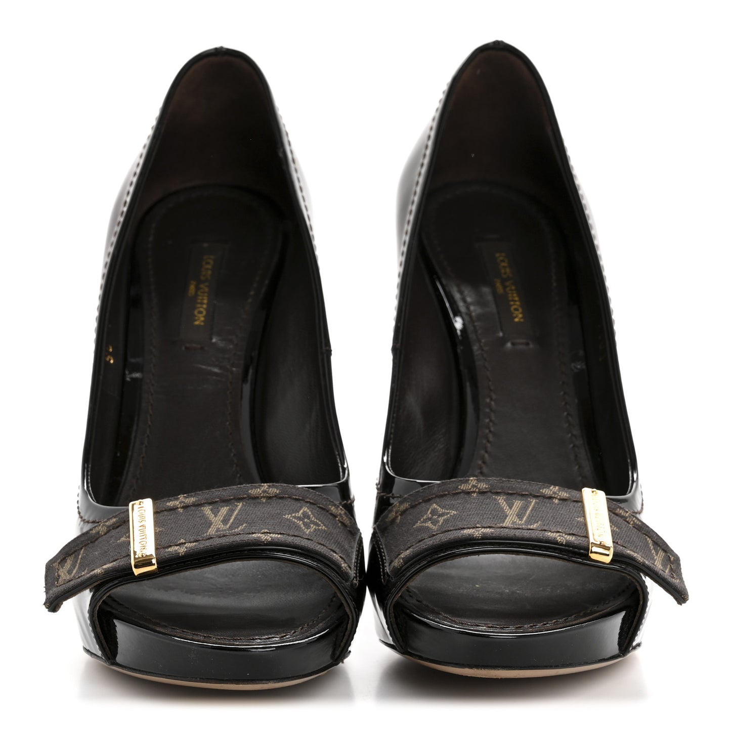 Monogram Patent Idylle Buci Open Toe Pumps 36.5 Black Brown