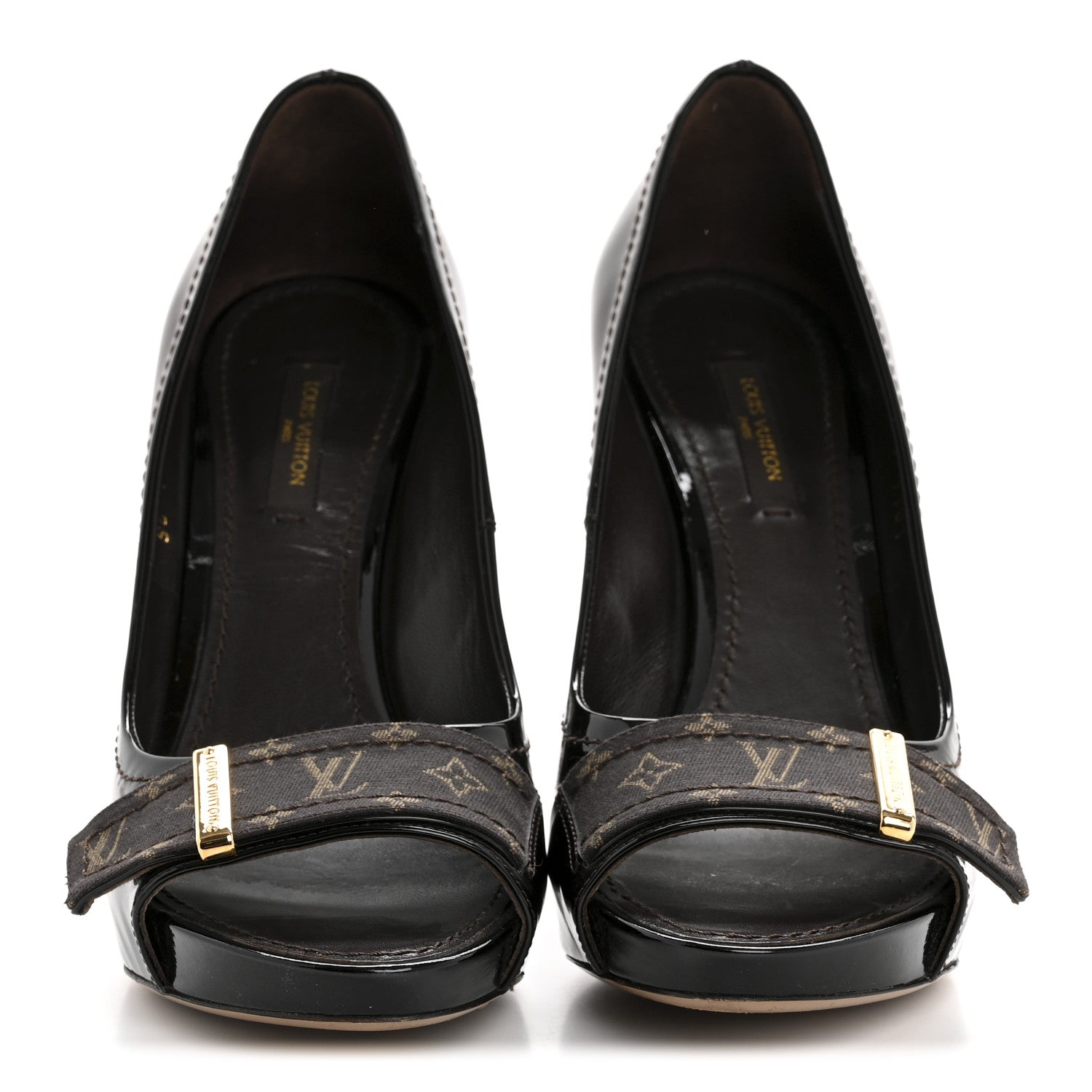 Louis Vuitton Monogram Patent Idylle Buci Open Toe Pumps 36.5 Black Brown 3 of 9