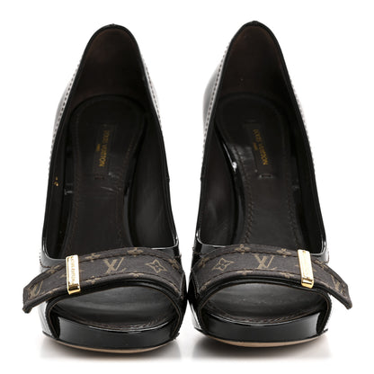 Louis Vuitton Monogram Patent Idylle Buci Open Toe Pumps 36.5 Black Brown 3 of 9