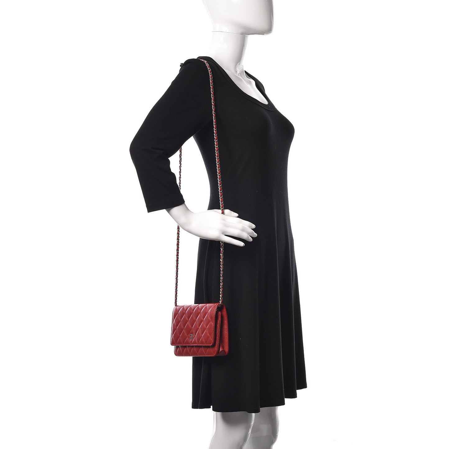 Caviar Quilted Wallet on Chain WOC Red