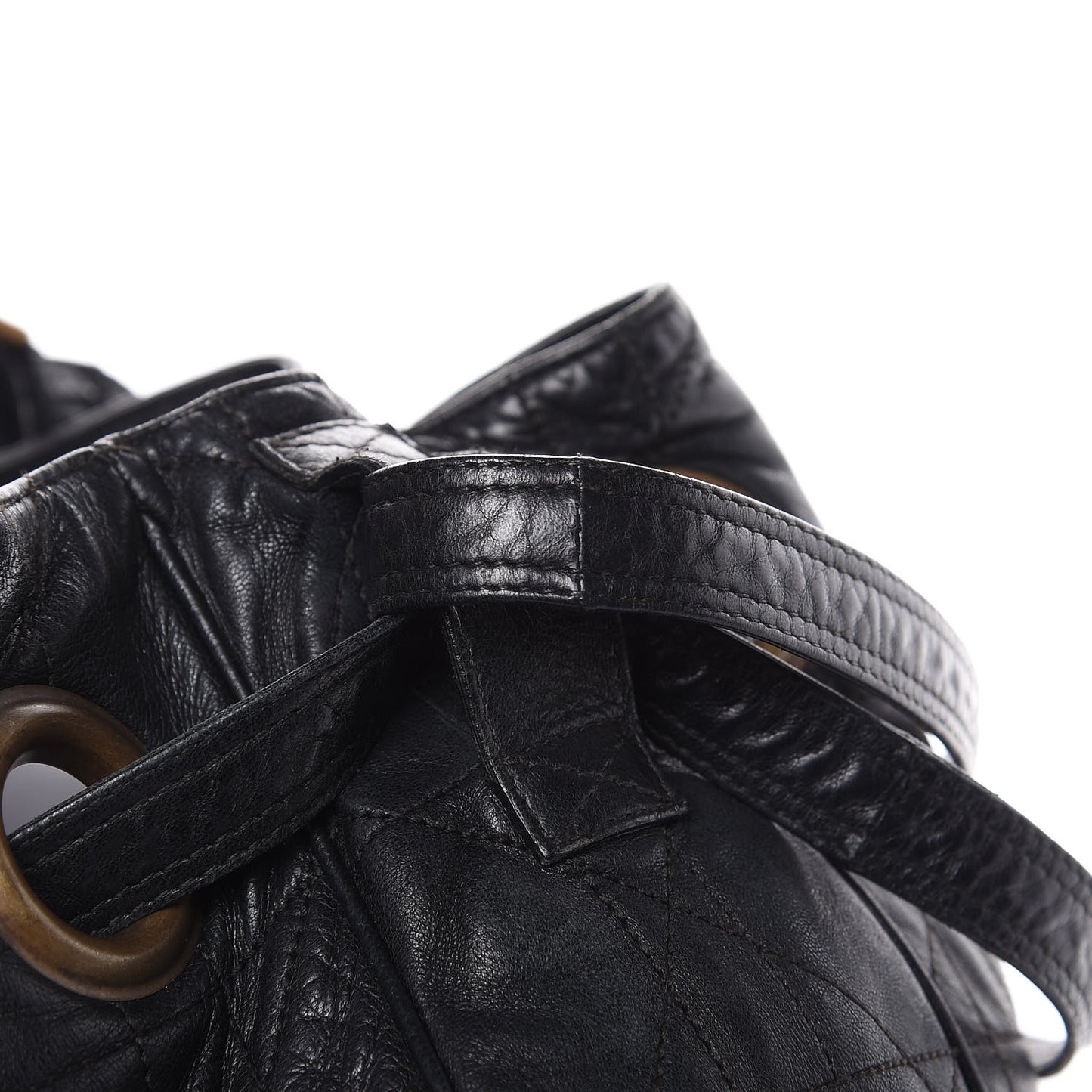 Lambskin Cannage Drawstring Bag Black