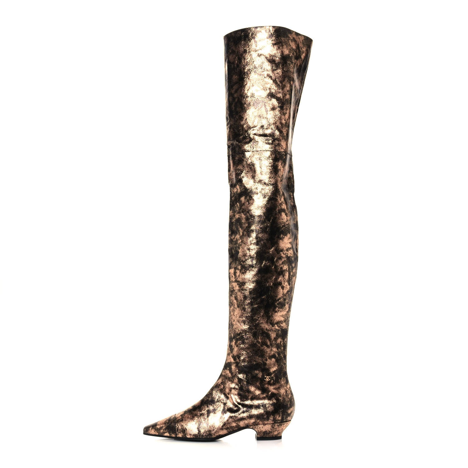 Chanel Metallic Lambskin Over the Knee Boots 39.5 Gold Black 1 of 7