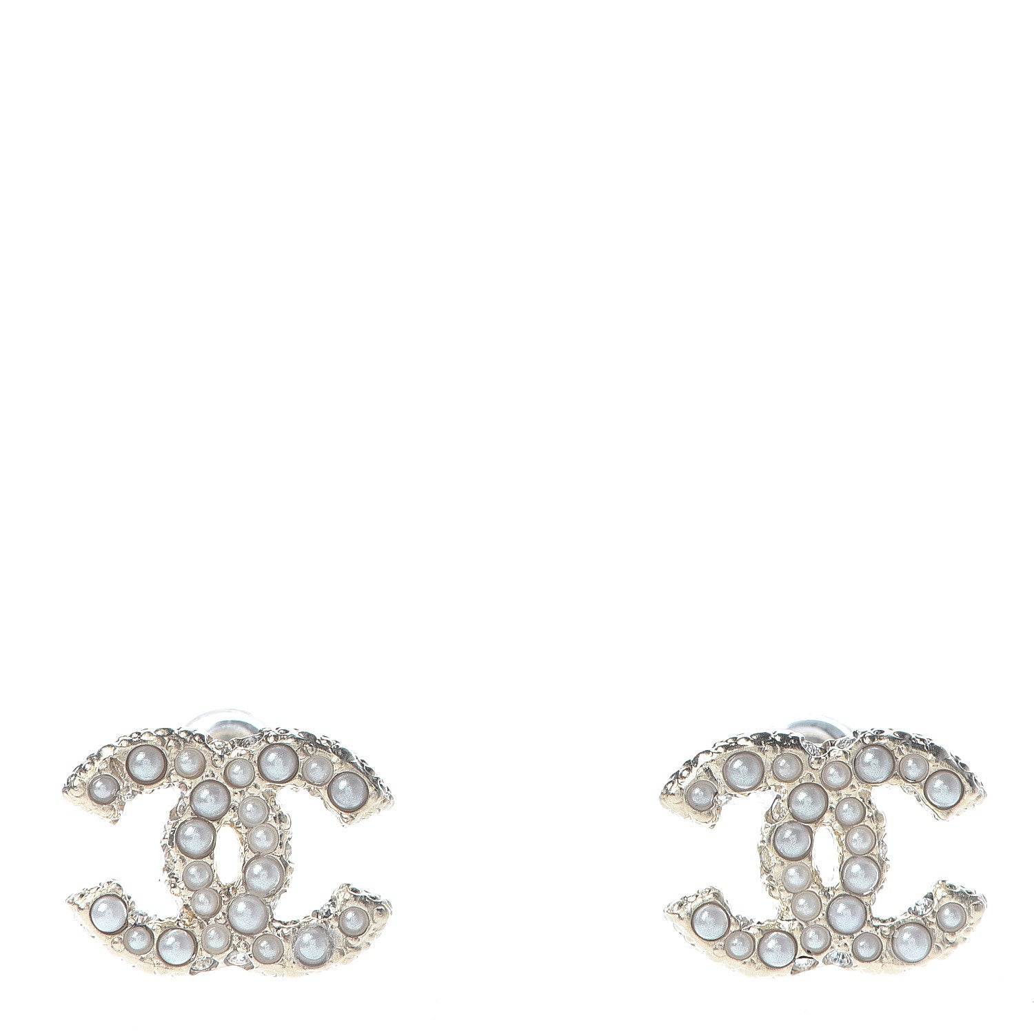 Chanel Metal Graduated Pearl Crystal CC Earrings Light Gold 1 of 5