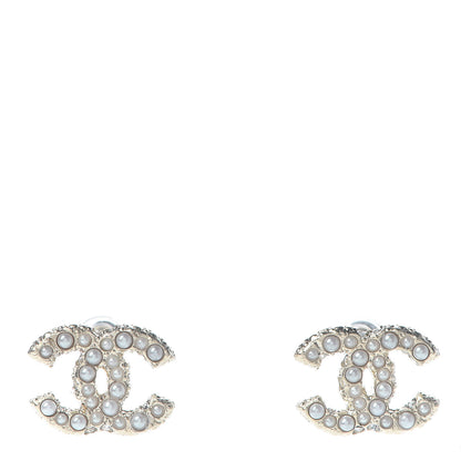 Chanel Metal Graduated Pearl Crystal CC Earrings Light Gold 1 of 5