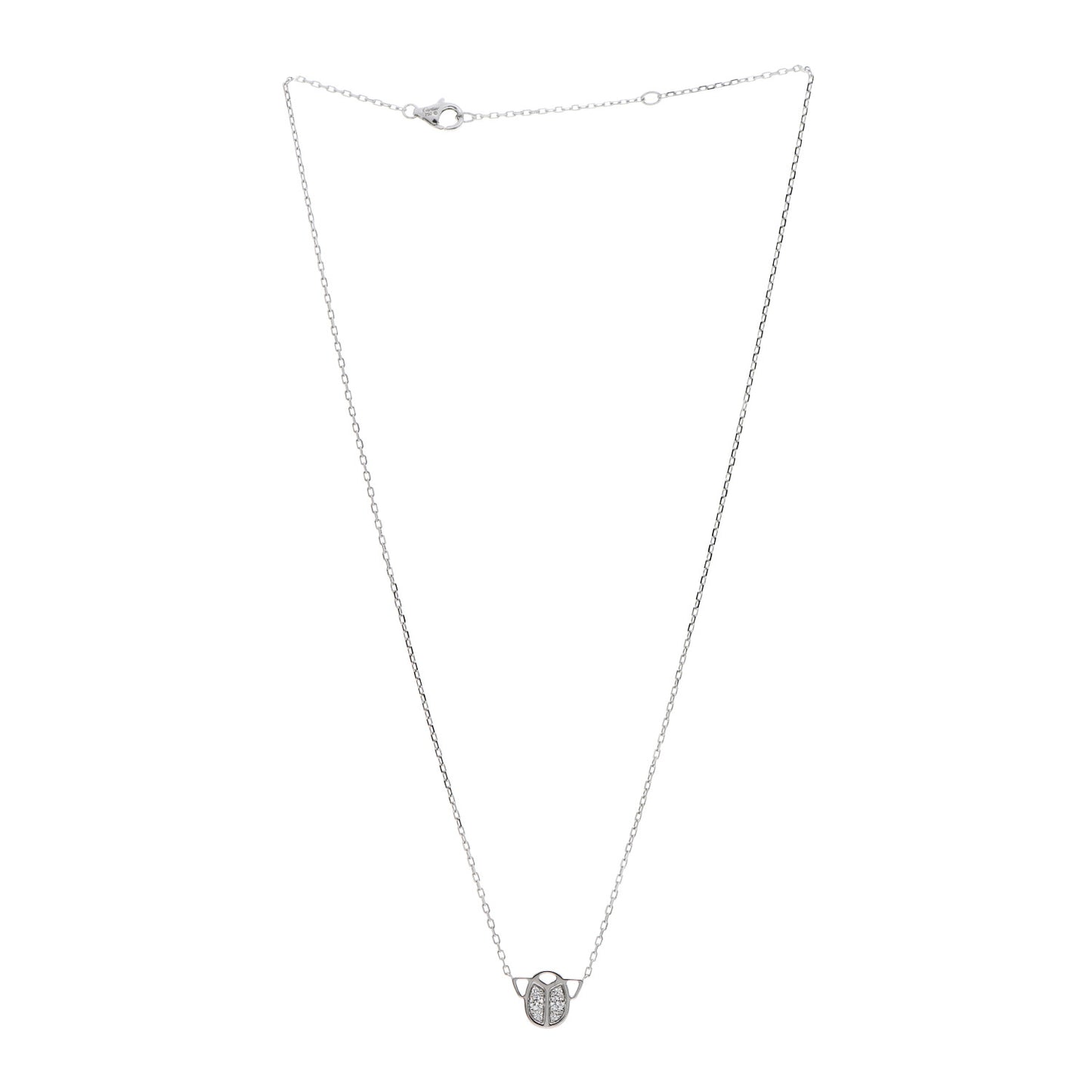 18K White Gold Diamond Scarab Necklace