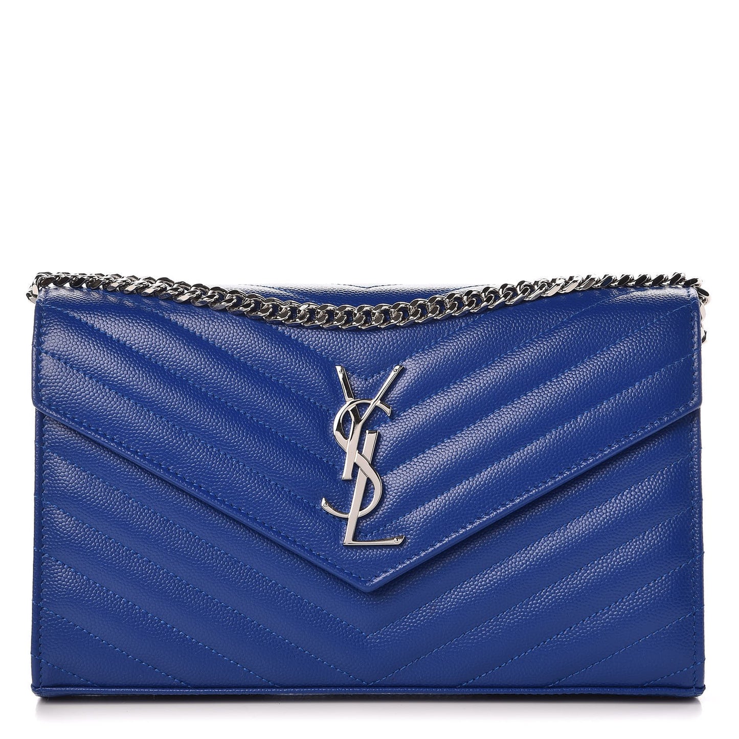 Grain De Poudre Matelasse Monogram Chain Wallet Royal Blue