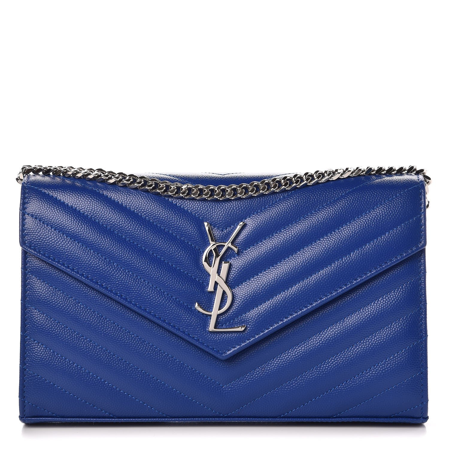 Saint Laurent Grain De Poudre Matelasse Monogram Chain Wallet Royal Blue 1 of 6