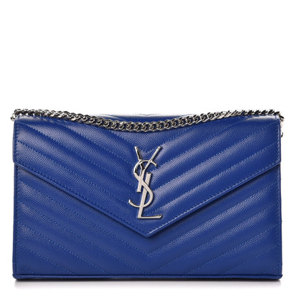 Saint Laurent Grain De Poudre Matelasse Monogram Chain Wallet Royal Blue 1 of 6