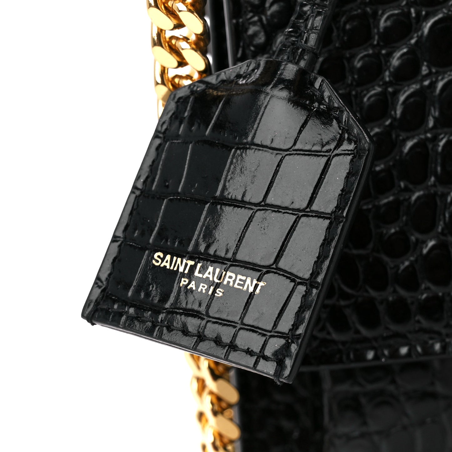 Calfskin Crocodile Embossed Medium Monogram Sunset Black