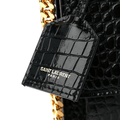 Saint Laurent Calfskin Crocodile Embossed Medium Monogram Sunset Black 11 of 16