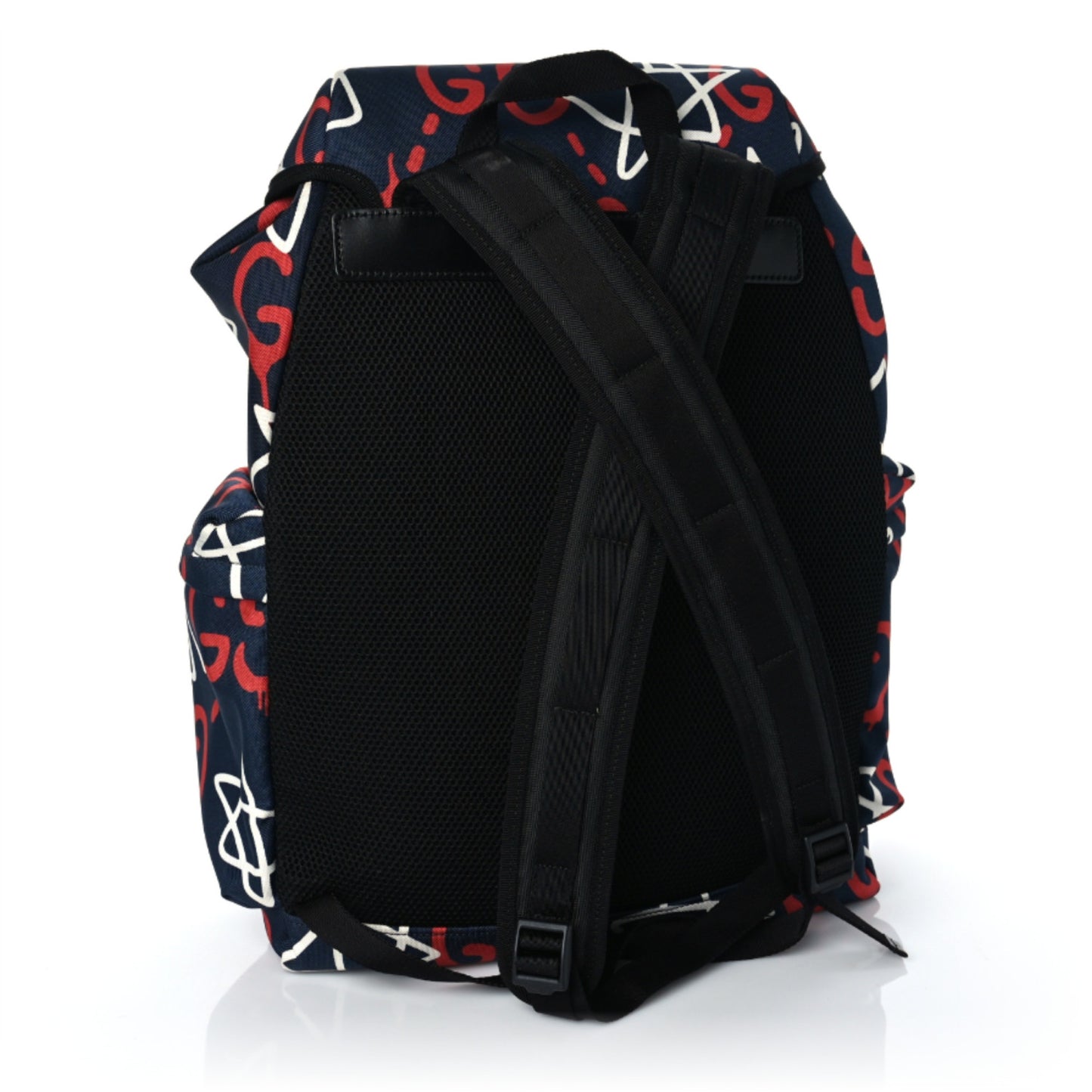 Techno Canvas GucciGhost Double Buckle Backpack Blue Agata Hibiscus Red