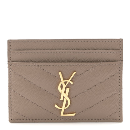 Saint Laurent Grain De Poudre Matelasse Chevron Monogram Credit Card Case Taupe 1 of 8