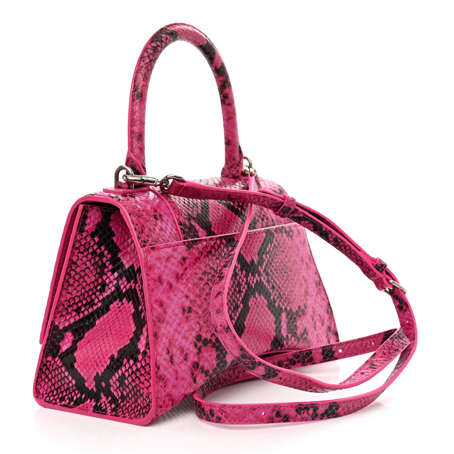 Balenciaga Shiny Calfskin Python Effect Small Hourglass Top Handle Bag Fuchsia Black 3 of 12