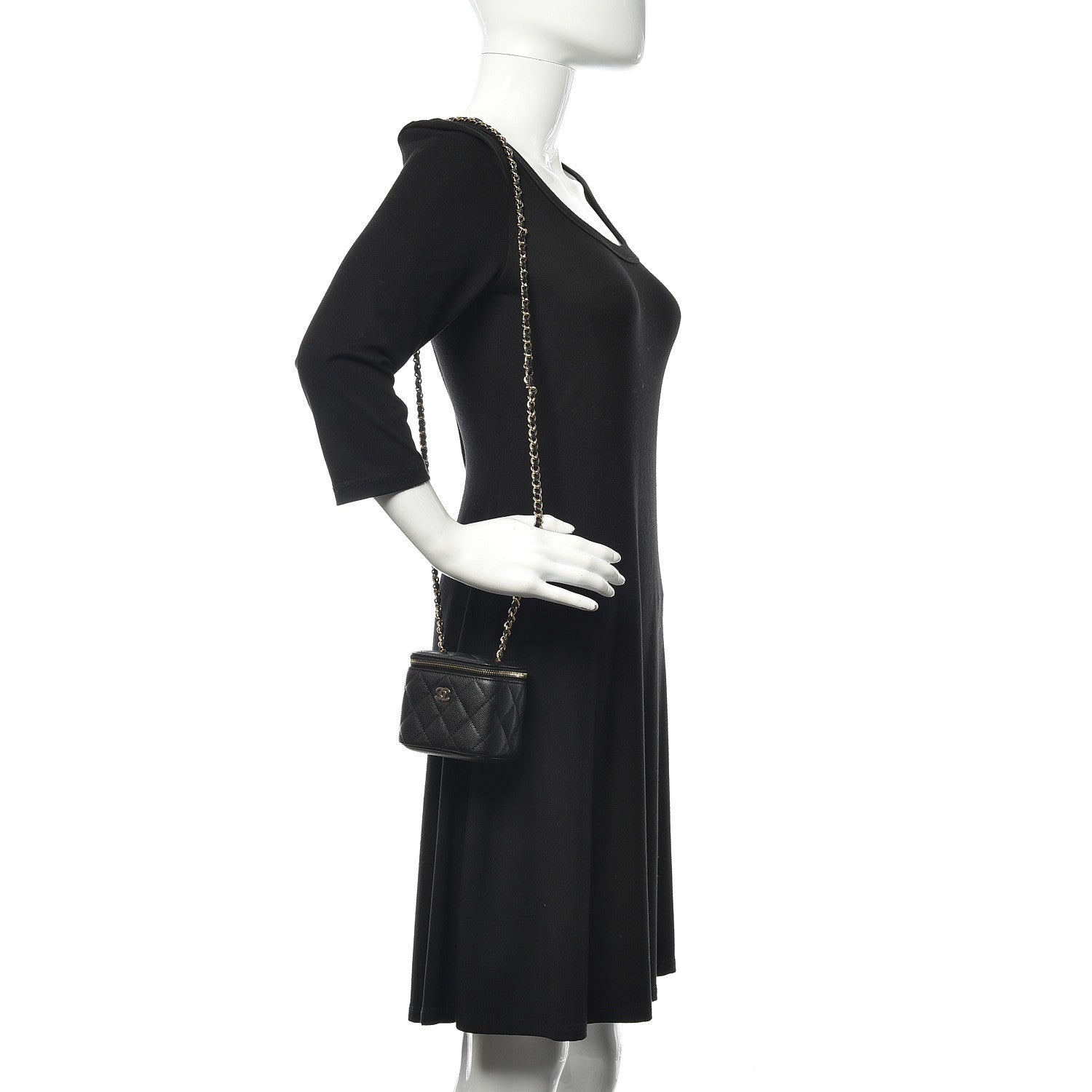 Chanel Caviar Quilted Mini Vanity Case With Chain Black 2 of 10