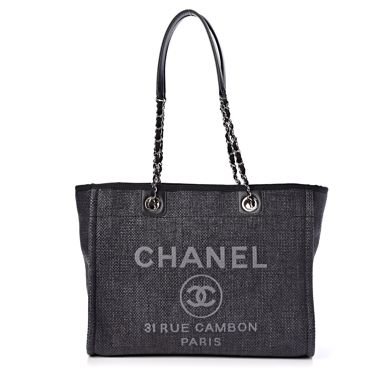 Chanel Woven Straw Raffia Small Deauville Tote Black 1 of 10