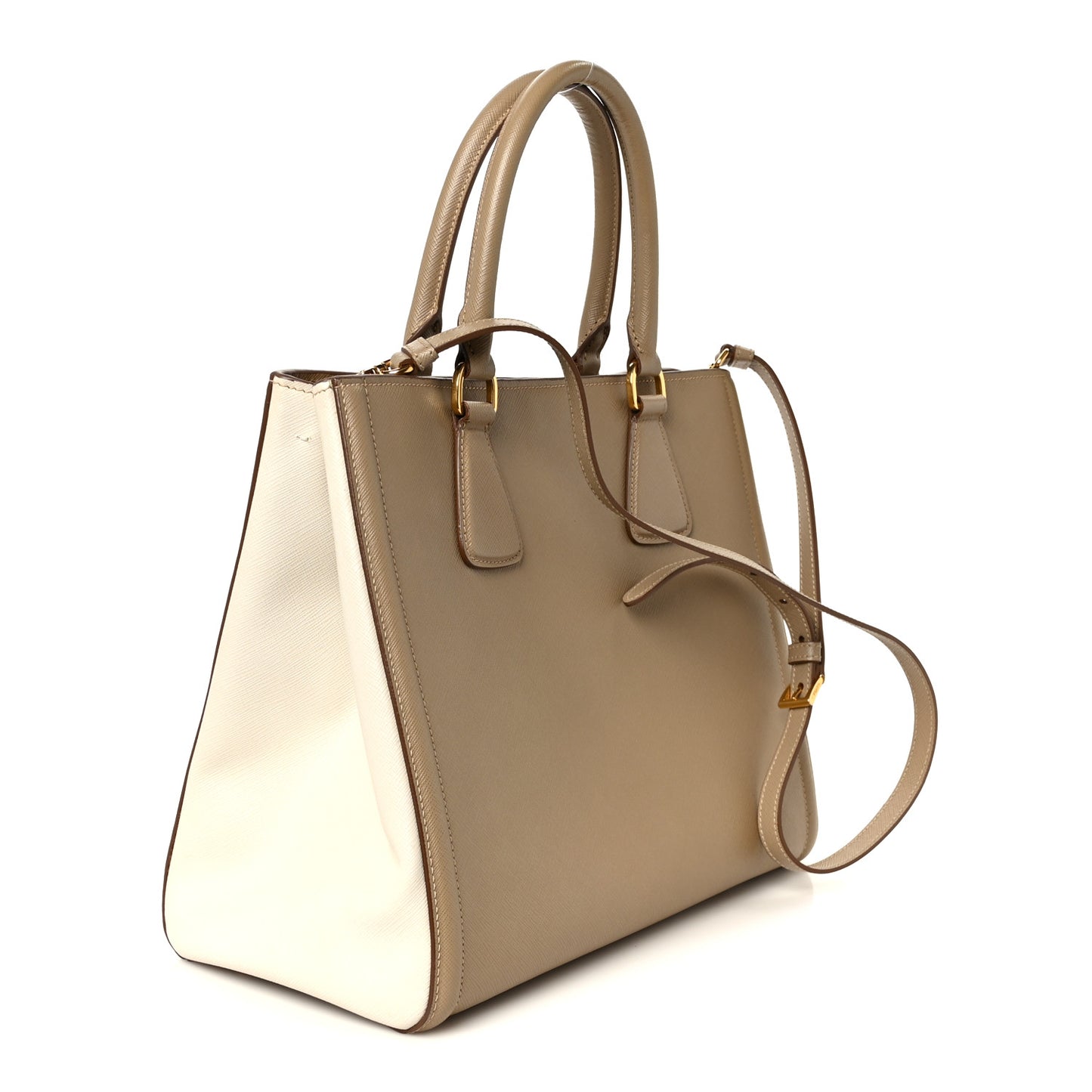 Saffiano Lux Bi-Color Tote Bag Visone Talco