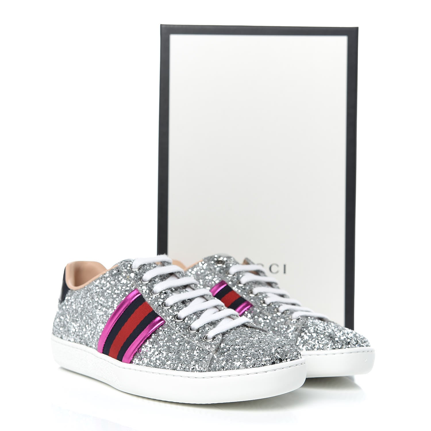 Gucci Glitter Web Ace Sneakers 36 Silver 9 of 9