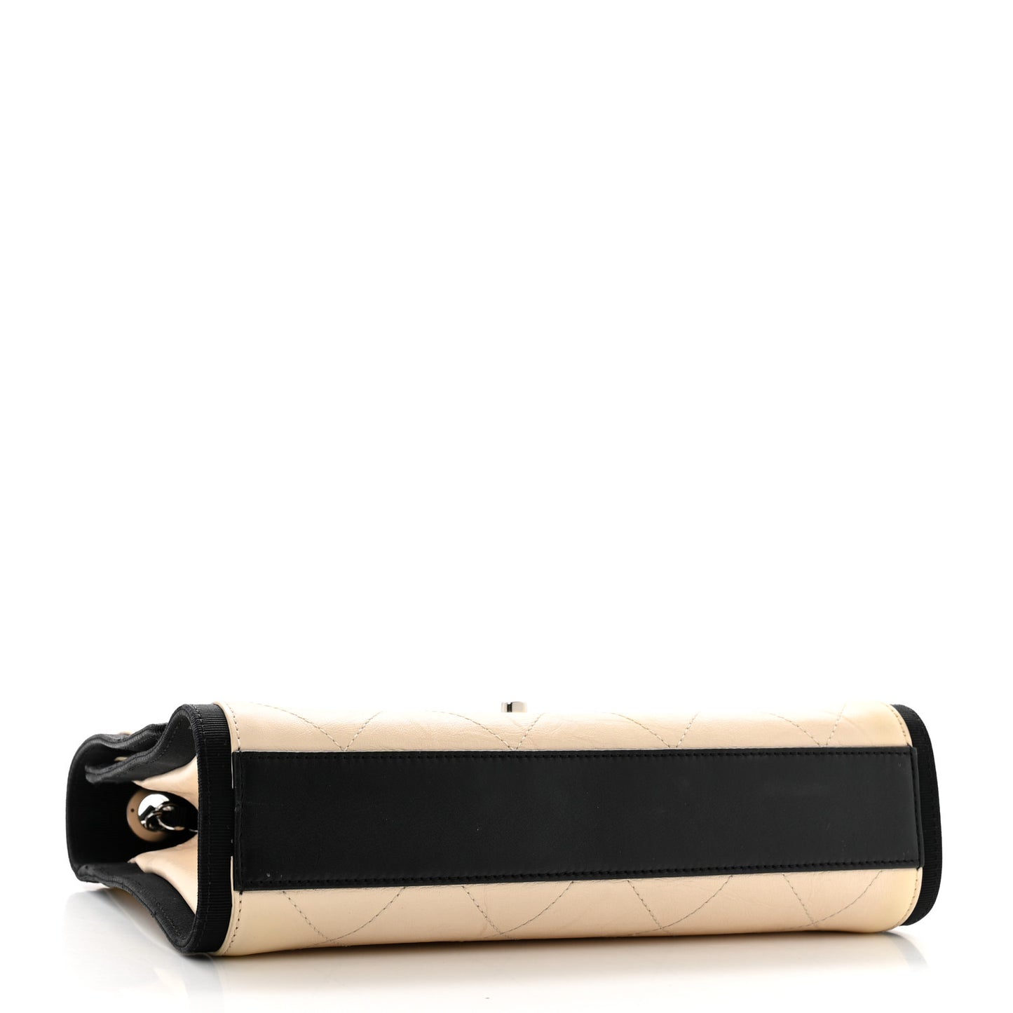 Aged Calfskin Grosgrain Quilted Chain CC Flap Ivory Black