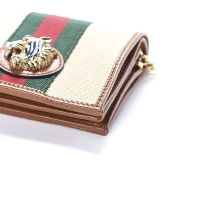 Gucci Canvas Calfskin Web Rajah Chain Card Case Wallet Sand Light Cuir 6 of 8