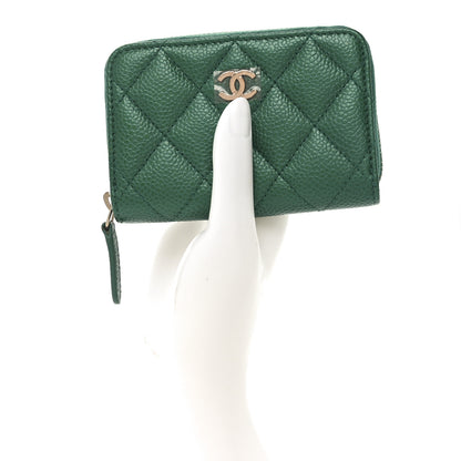 Chanel Metallic Caviar Quilted Zip Coin Purse Green 2 of 8