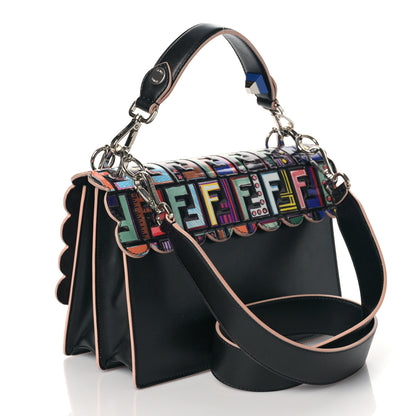 Fendi Vitello Liberty Fun Fair Embossed Scalloped Kan I Shoulder Bag Black Multicolor 2 of 7