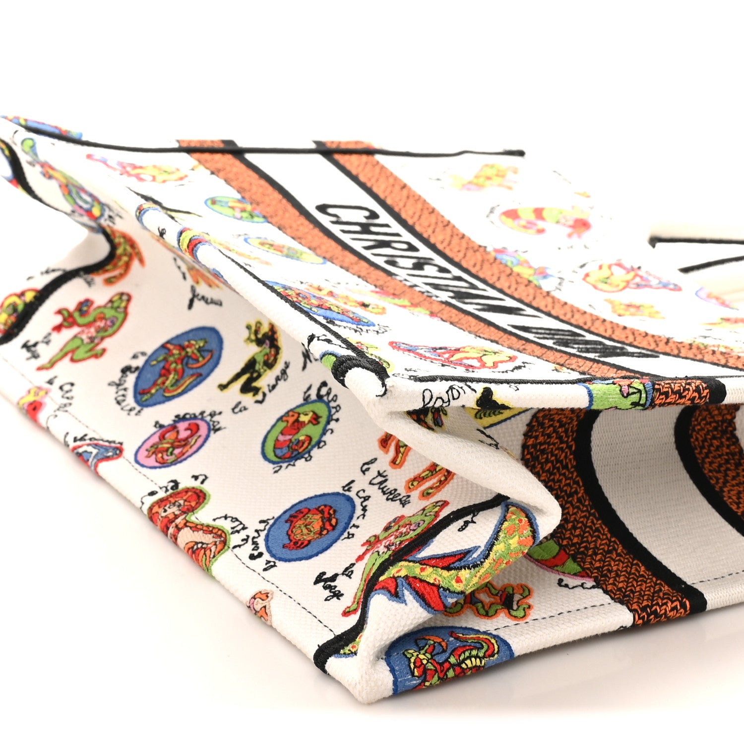 Christian Dior Canvas Embroidered Dragon Zodiac Medium Book Tote White Multicolor 10 of 11
