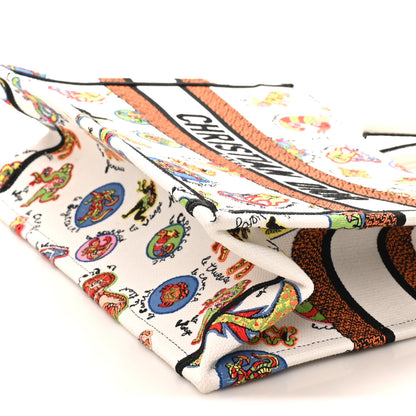 Christian Dior Canvas Embroidered Dragon Zodiac Medium Book Tote White Multicolor 10 of 11