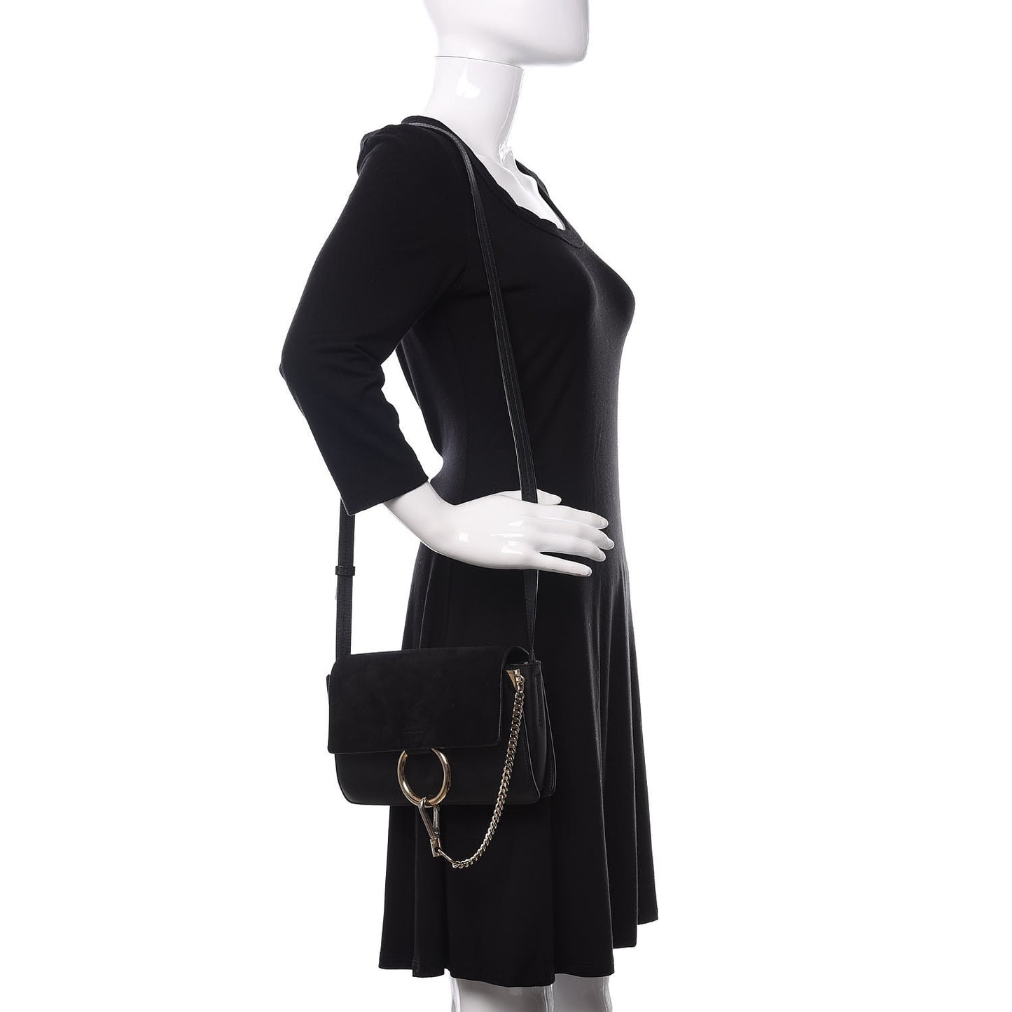 Suede Calfskin Small Faye Shoulder Bag Black