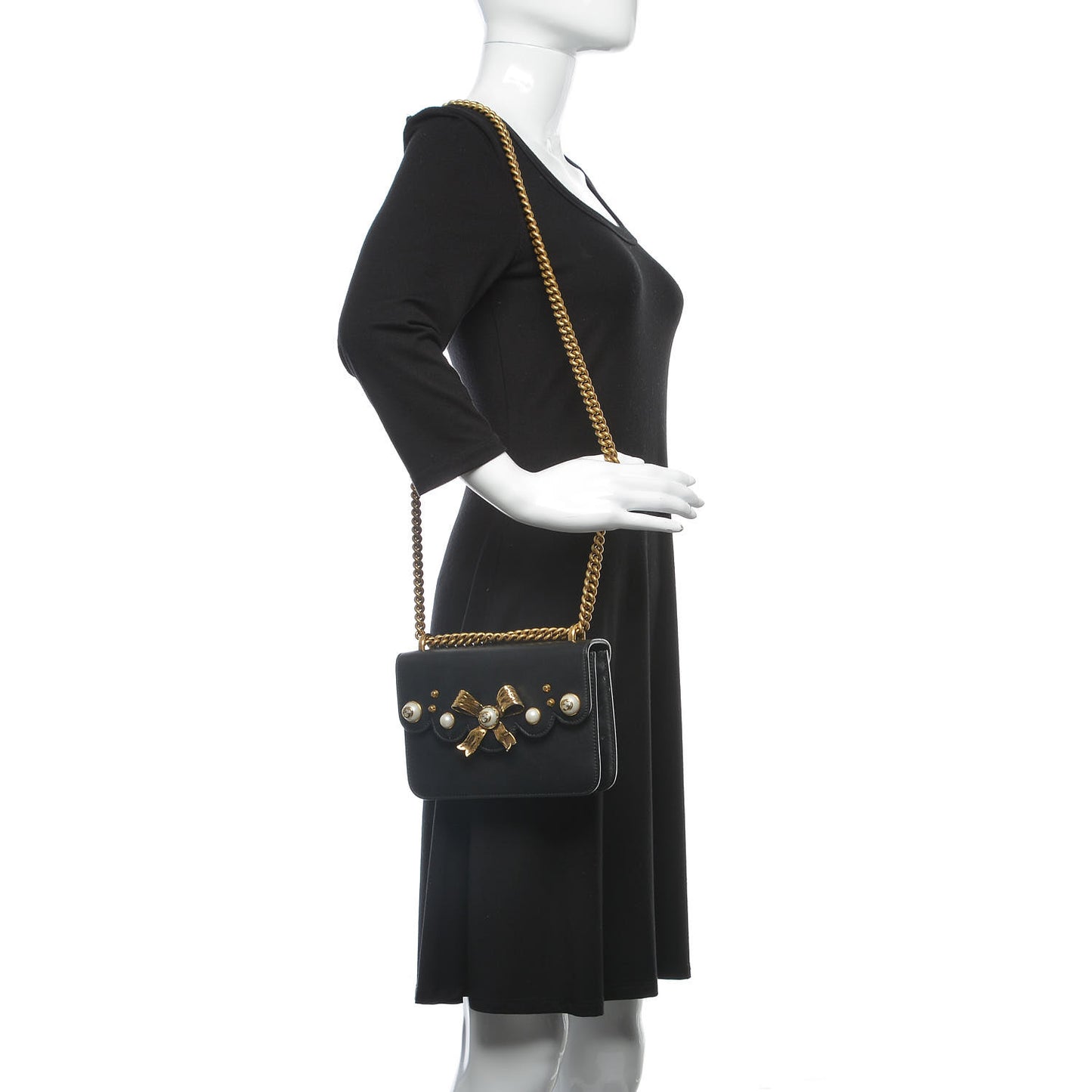 Calfskin Peony Small Chain Shoulder Bag Black
