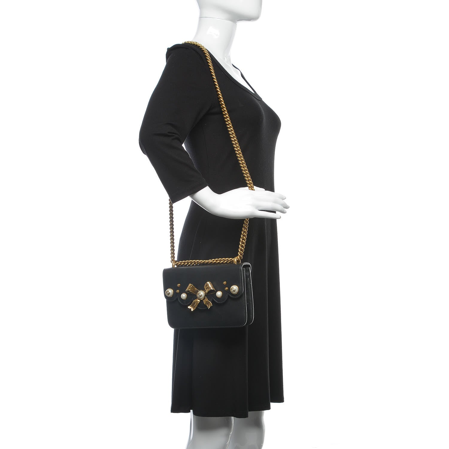 Gucci Calfskin Peony Small Chain Shoulder Bag Black 2 of 12