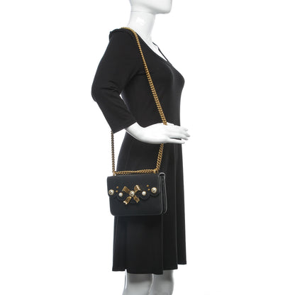 Gucci Calfskin Peony Small Chain Shoulder Bag Black 2 of 12
